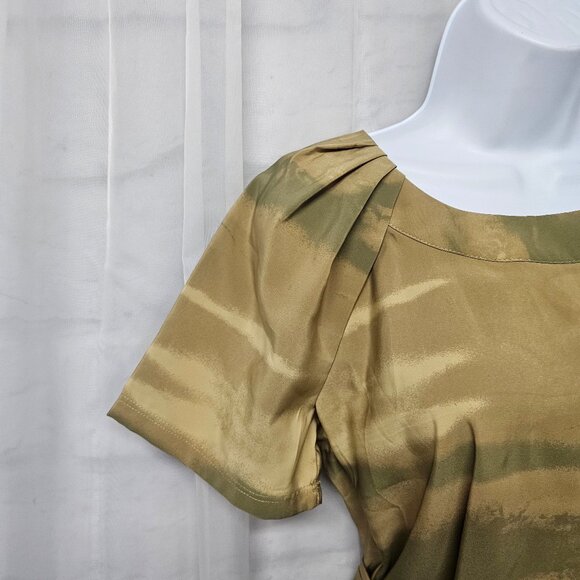 Simply Vera Vera Wang Blouse Green Grunge Ombre Pleated Belted 4 - Picture 3 of 10